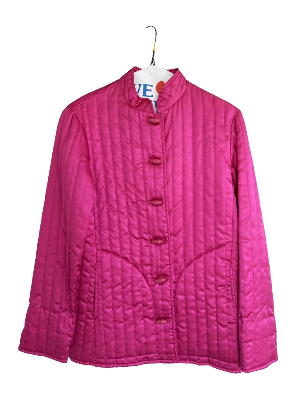 Vintage 1980’s Women's Quilted Mandarin Collar Jacket - Fuchsia Pink